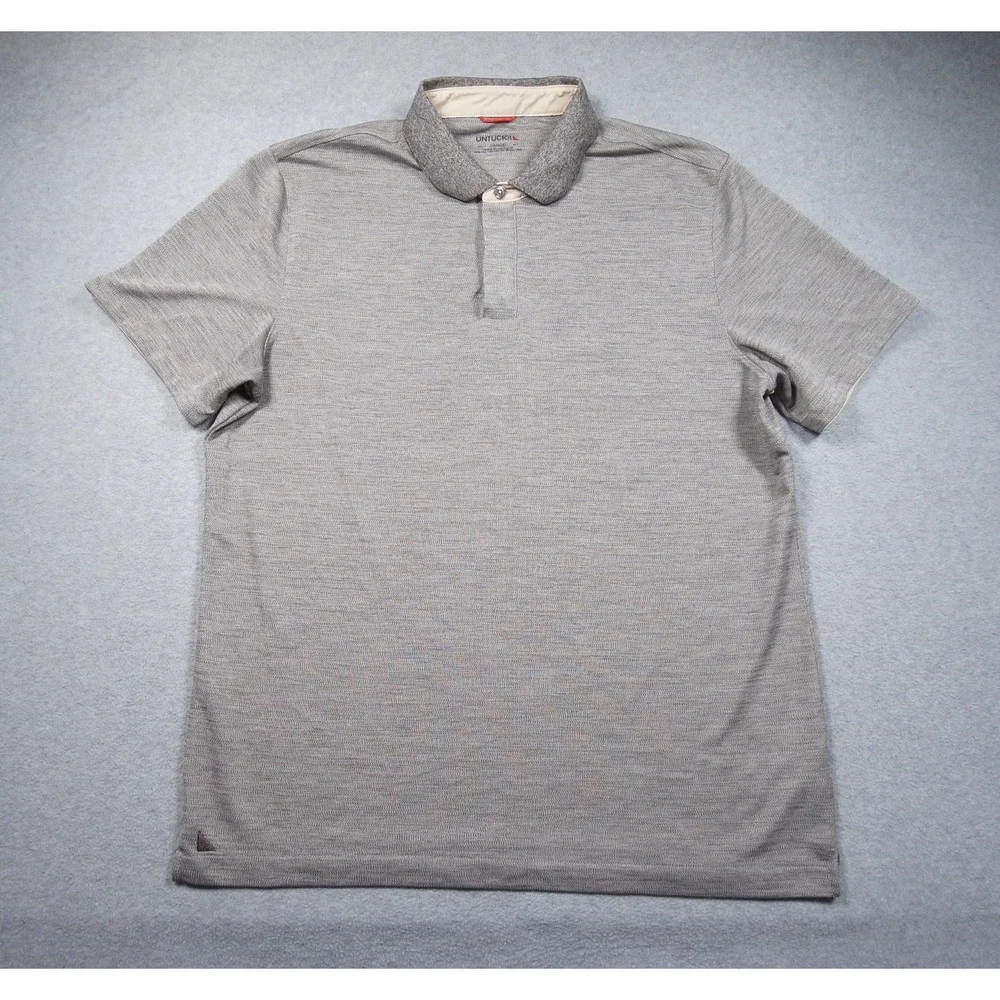 UNTUCKit Shirt Mens Large Gray Polo Short Sleeve Stretch Casual Adult Collared